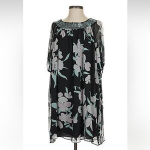 Anthropologie Maeve Paola Silk Puff Sleeve Black Floral Flowing Swing Dress•S